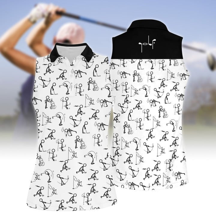 3D All Over Print Stickfigures Playing Golf Women Short Sleeve Polo Shirt Sleeveless Polo Shirt 1 3D All Over Print Stickfigures Playing Golf Women Short Sleeve Polo Shirt Sleeveless Polo Shirt