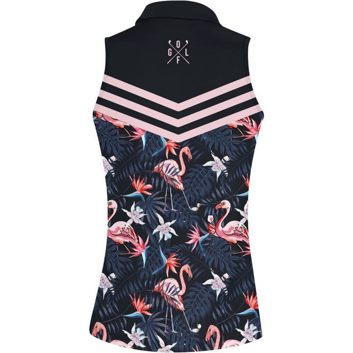 Plan For The Day Flamingo Tropical Golf Women Short Sleeve Polo Shirt Sleeveless Polo Shirt 3 Plan For The Day Flamingo Tropical Golf Women Short Sleeve Polo Shirt Sleeveless Polo Shirt - Image 3