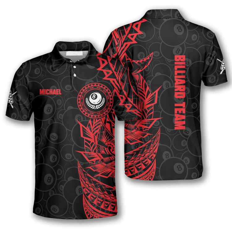 3D All Over Print Red Black Tribal Custom Billiard Polo Shirts for Men, Billiard Team Uniform 1 3D All Over Print Red Black Tribal Custom Billiard Polo Shirts for Men, Billiard Team Uniform