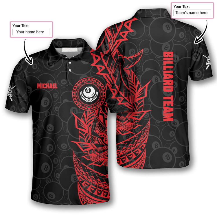 3D All Over Print Red Black Tribal Custom Billiard Polo Shirts for Men, Billiard Team Uniform 3 3D All Over Print Red Black Tribal Custom Billiard Polo Shirts for Men, Billiard Team Uniform - Image 3