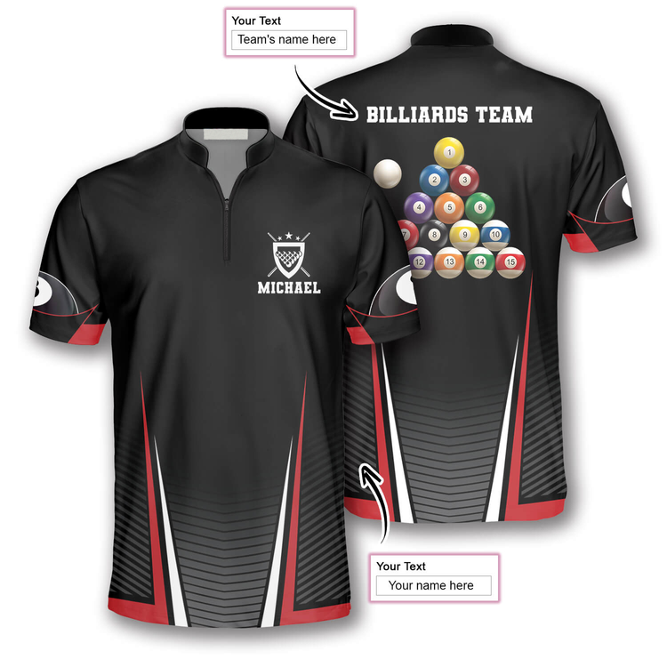 Personalized Name Team Name Billiard Balls Red Black Custom Billiard Jerseys for Men 3 Personalized Name Team Name Billiard Balls Red Black Custom Billiard Jerseys for Men - Image 3