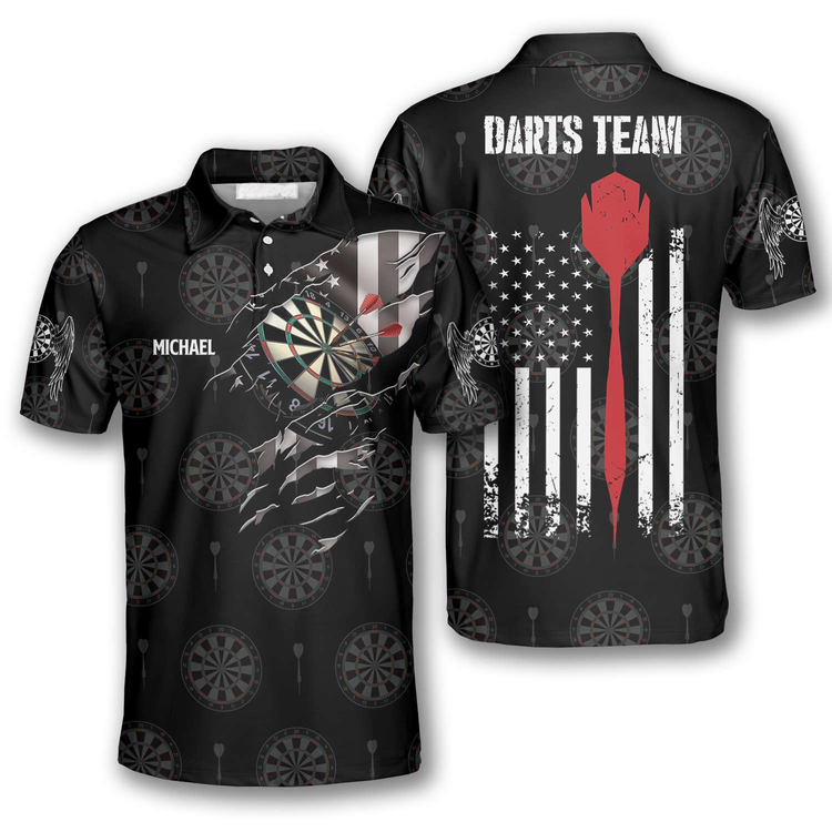 American Athlete Red Custom Darts Polo Shirts for Men, Flag Shirt, Dart Shirt 1 American Athlete Red Custom Darts Polo Shirts for Men, Flag Shirt, Dart Shirt