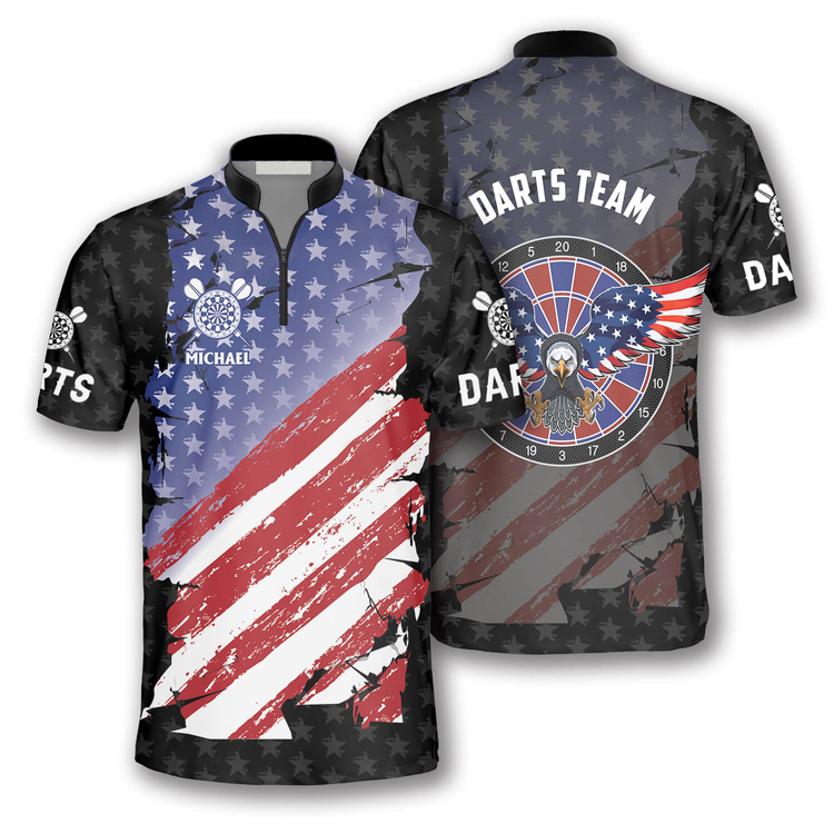 Eagle Flag Stars Pattern Custom Darts Jerseys for Men, Idea Gift for Dart Player, Flag Shirt 1 Eagle Flag Stars Pattern Custom Darts Jerseys for Men, Idea Gift for Dart Player, Flag Shirt